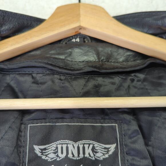 Vintage Unik Black Leather Biker Racing Jacket Cafe Men's 44‎ Quilted Thinsulate - Picture 13 of 13